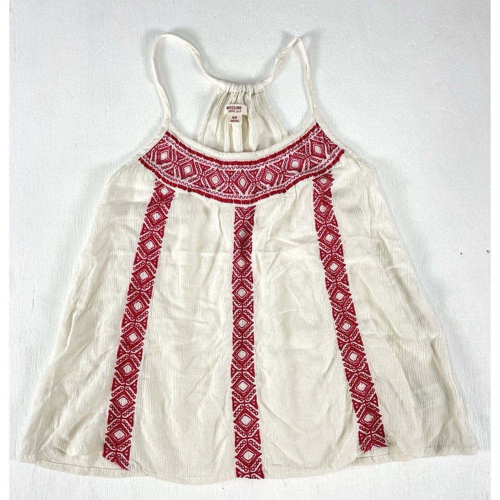 mossimo supply co Y2K Boho Tank Top Embroidered Blouse Beachy Fp Style Women S